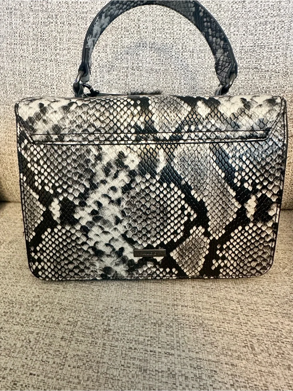 ALDO Black and White Snake-Print Crossbody Bag Top Handle Satchel with Black Pom